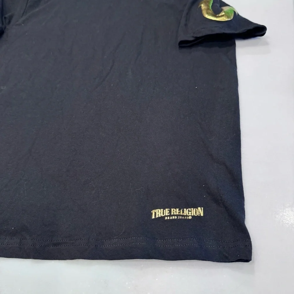 True Religion BLACK with Gold Foil Logo Soft Cotton T-Shirt Unisex size S